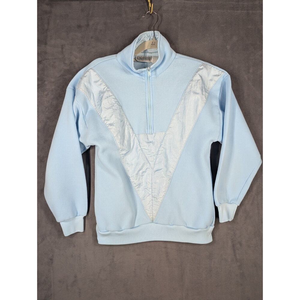 Vintage Longstreet 80s Half Zip Sweatshirt Shiny V Baby Blue Small Track Jacket